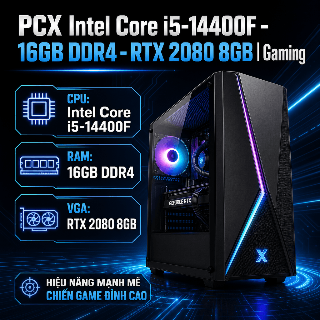 PCX Intel Core i5-14400F - 16GB DDR4 - 512GB NVMe - RTX 2080 8GB | Gaming
